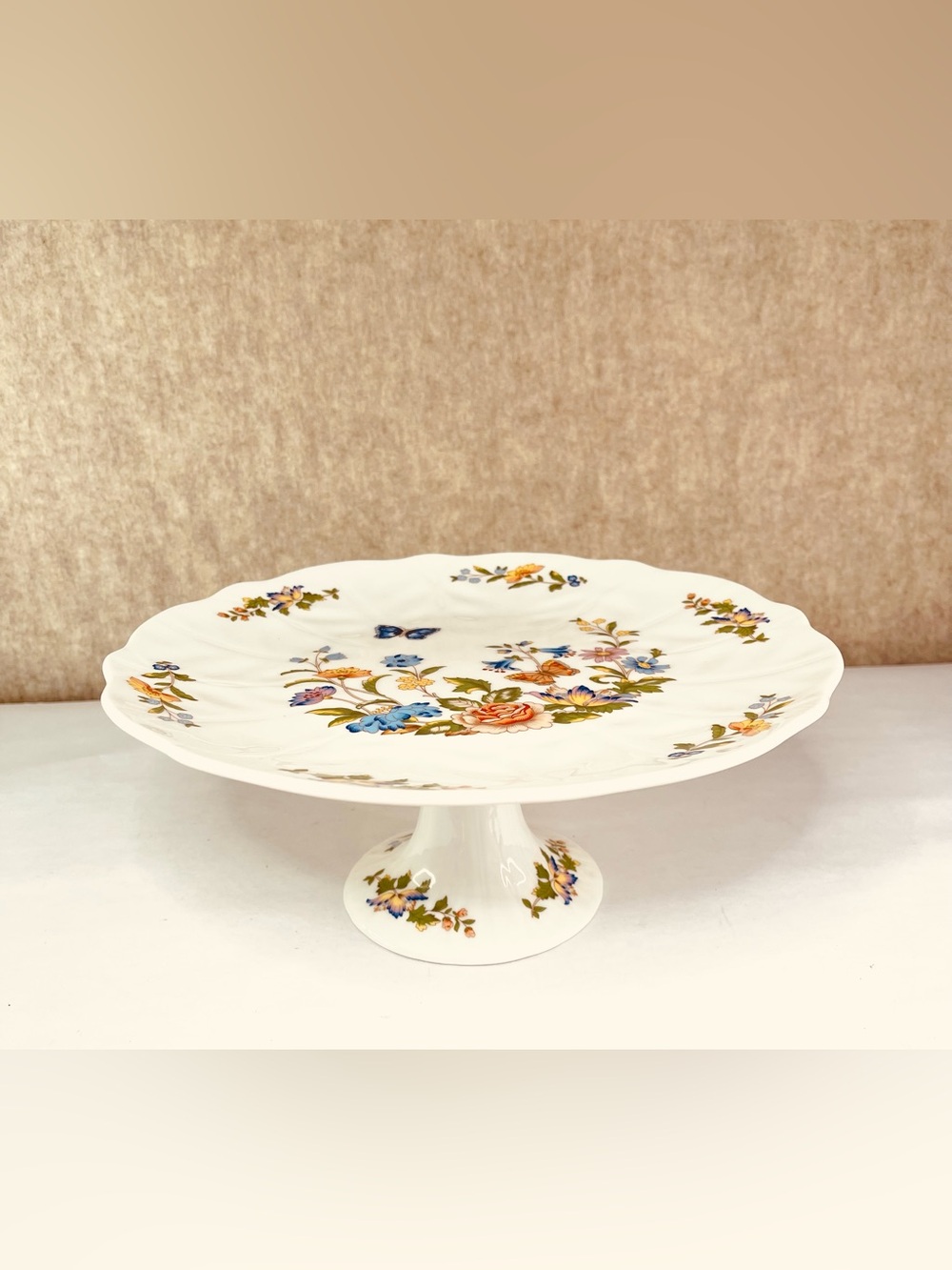 Aynsley Cottage Garden Pedestal Cake Plate Fine English China by Royal Decree